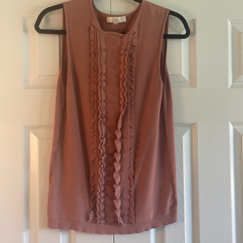 Mauve sleeveless, sweater-like material blouse